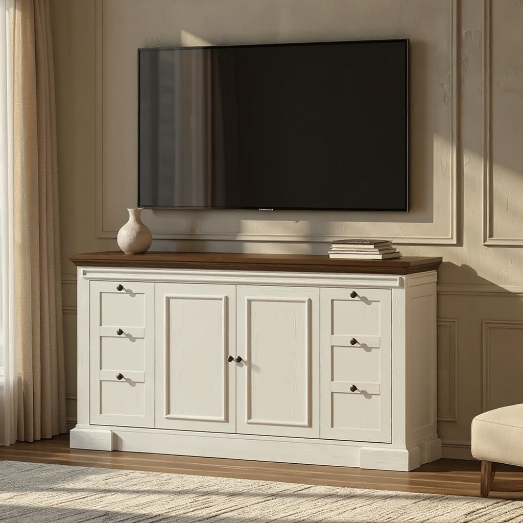 Modern Solid Wood Sideboard & TV Stand with Storage – Brown/White