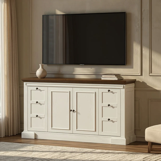Modern Solid Wood Sideboard & TV Stand with Storage – Brown/White