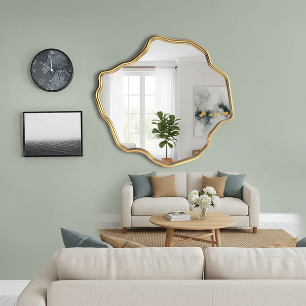Irregular Gold Wall Mirror – 22"x22" Modern Decorative Mirror