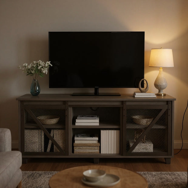 57" Farmhouse TV Stand with Sliding Barn Doors