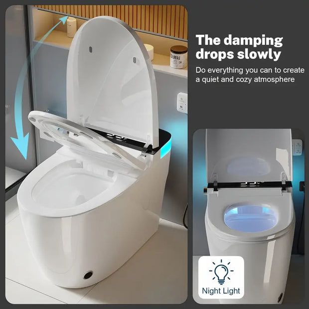 Smart Toilet with Heated Seat, Auto Flush & LED Night Light – Modern One-Piece Bidet Toilet