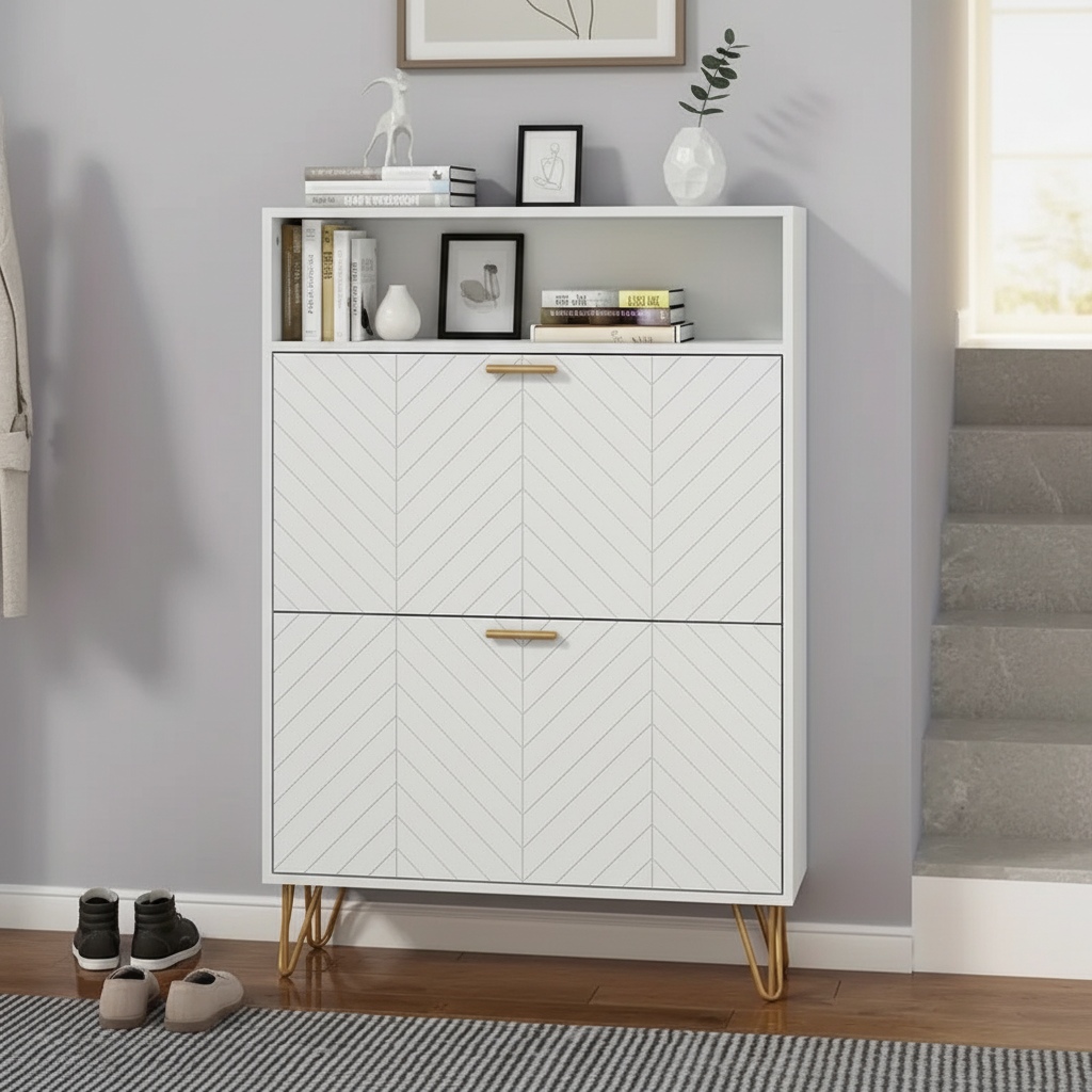 Modern Shoe Storage Cabinet with Gold Legs – Available in Black & White
