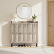 Large Rustic Gray 3-Door Shoe Cabinet with Adjustable Shelves