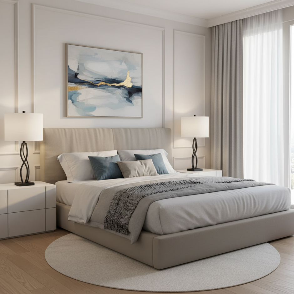 Set of 2 Black Metal Twist Table Lamps with Burlap Shade – 26