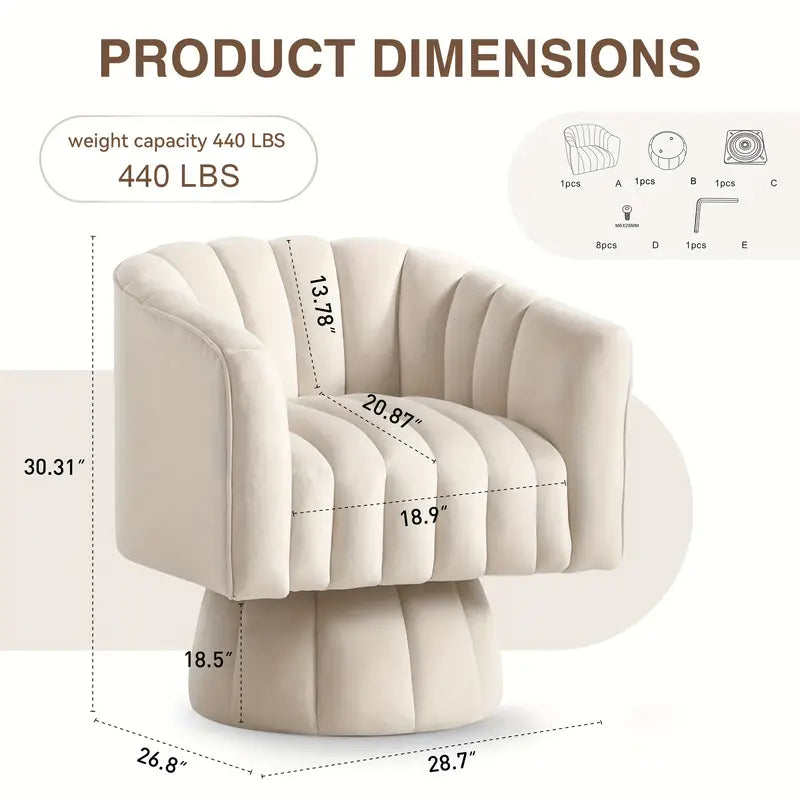 Modern Velvet Swivel Accent Chair – Cream White / Royal Blue