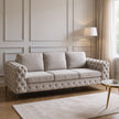 Modern 3-Seater Tufted Sofa with Thick Armrests and Cushions – Gray or Light Beige