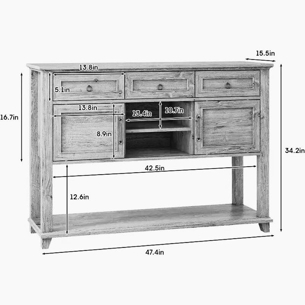 Rustic Farmhouse Sideboard Buffet Cabinet with Drawers and Open Shelf – Solid Wood Storage Console
