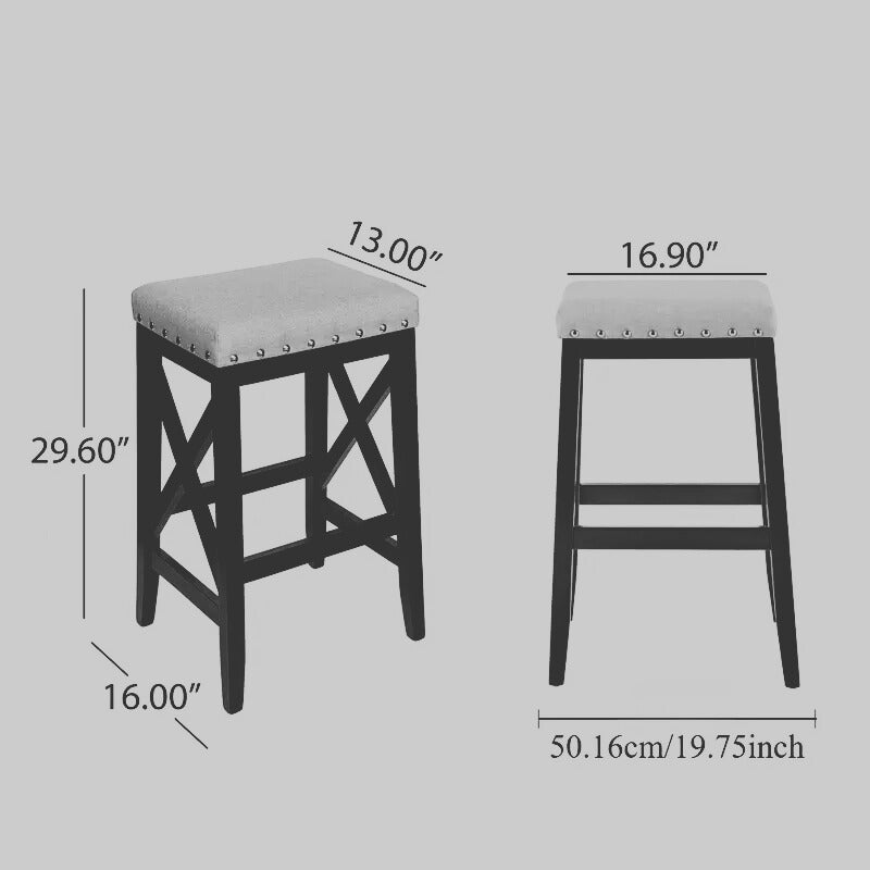 Set of 2 Upholstered Bar Stools with Nailhead Trim and Wooden Cross Back Legs – CozyVianno