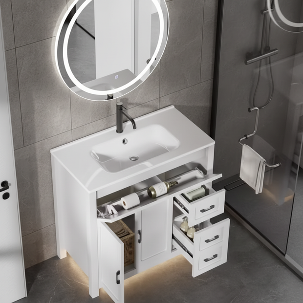 30" Modern Bathroom Vanity with Ceramic Sink – White Wood Cabinet