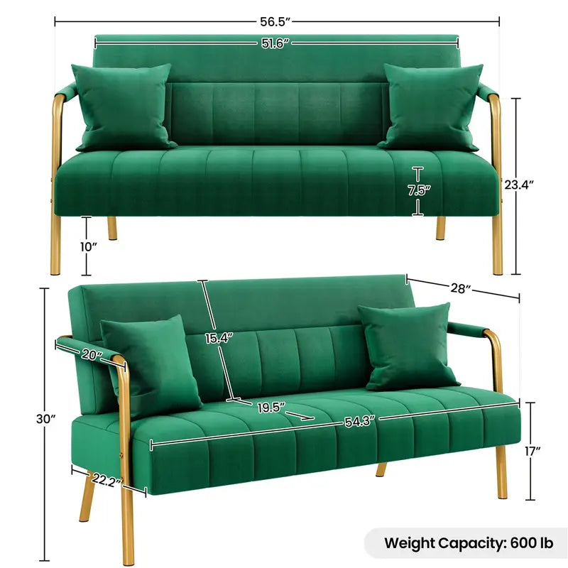Modern Velvet Loveseat Sofa with Gold Legs