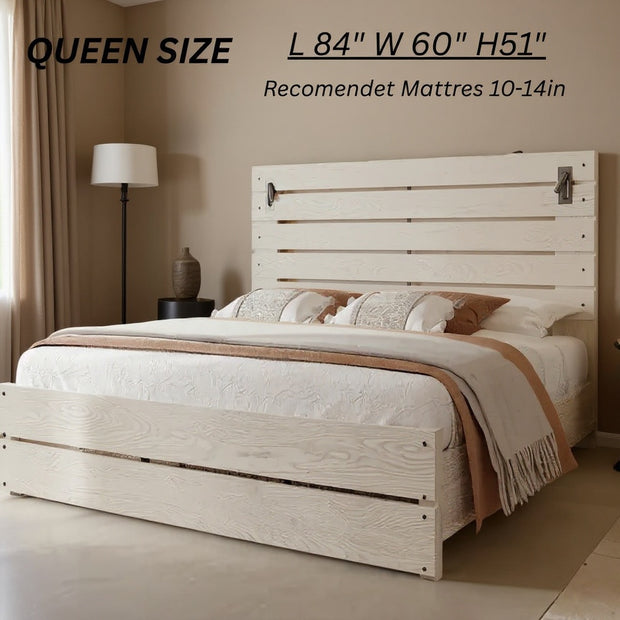 Farmhouse Wooden Bed Frame with Tall Headboard – Queen & King Sizes