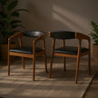 Mid-Century Modern Dining Chairs Set of 2, Walnut & Black