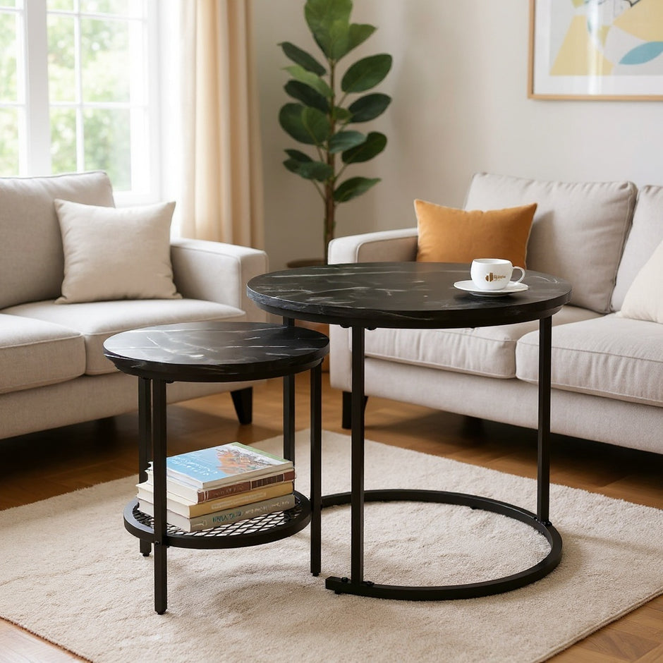 Modern Nesting Coffee Table Set of 2 – Black or Gold Frame