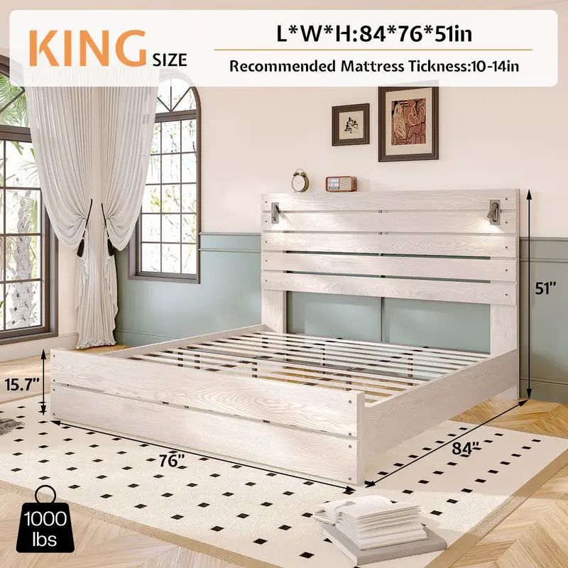 Farmhouse Wooden Bed Frame with Tall Headboard – Queen & King Sizes