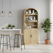 Arched Wood Bookshelf with Storage Cabinet – Tall Rustic Display Shelf with Doors for Living Room, Dining Room, or Office