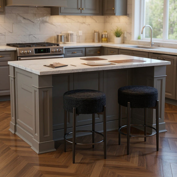 Set of 2 Sherpa Upholstered Bar Stools with Metal Legs and Footrest – CozyVianno