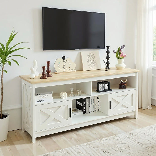 Rustic Farmhouse TV Stand for 50–65" TVs with Storage