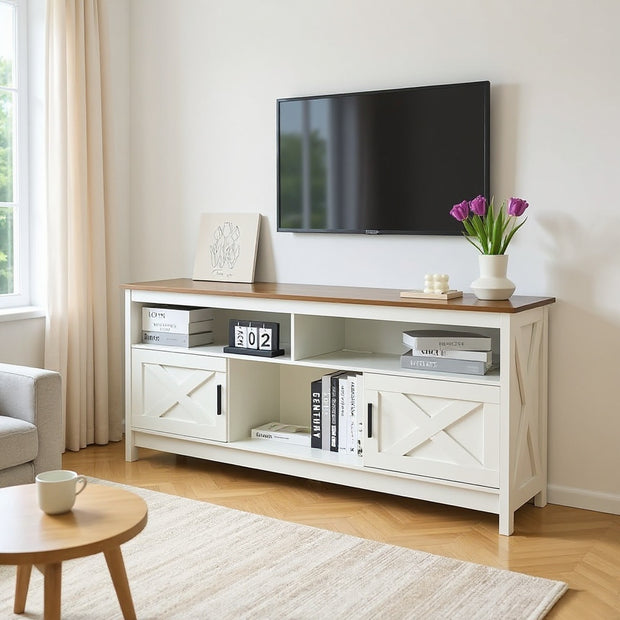 Rustic Farmhouse TV Stand for 50–65" TVs with Storage