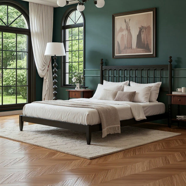 Classic Black Wooden Bed Frame with Headboard – Queen Size