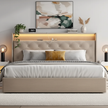 Smart Upholstered Storage Bed with LED Lights & Charging Station