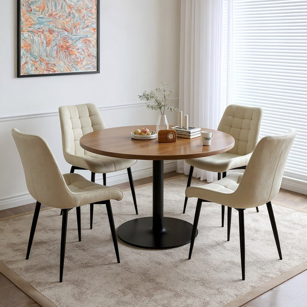 Set of 4 Modern Upholstered Dining Chairs with Quilted Velvet Fabric and Black Metal Legs – Cream / Green