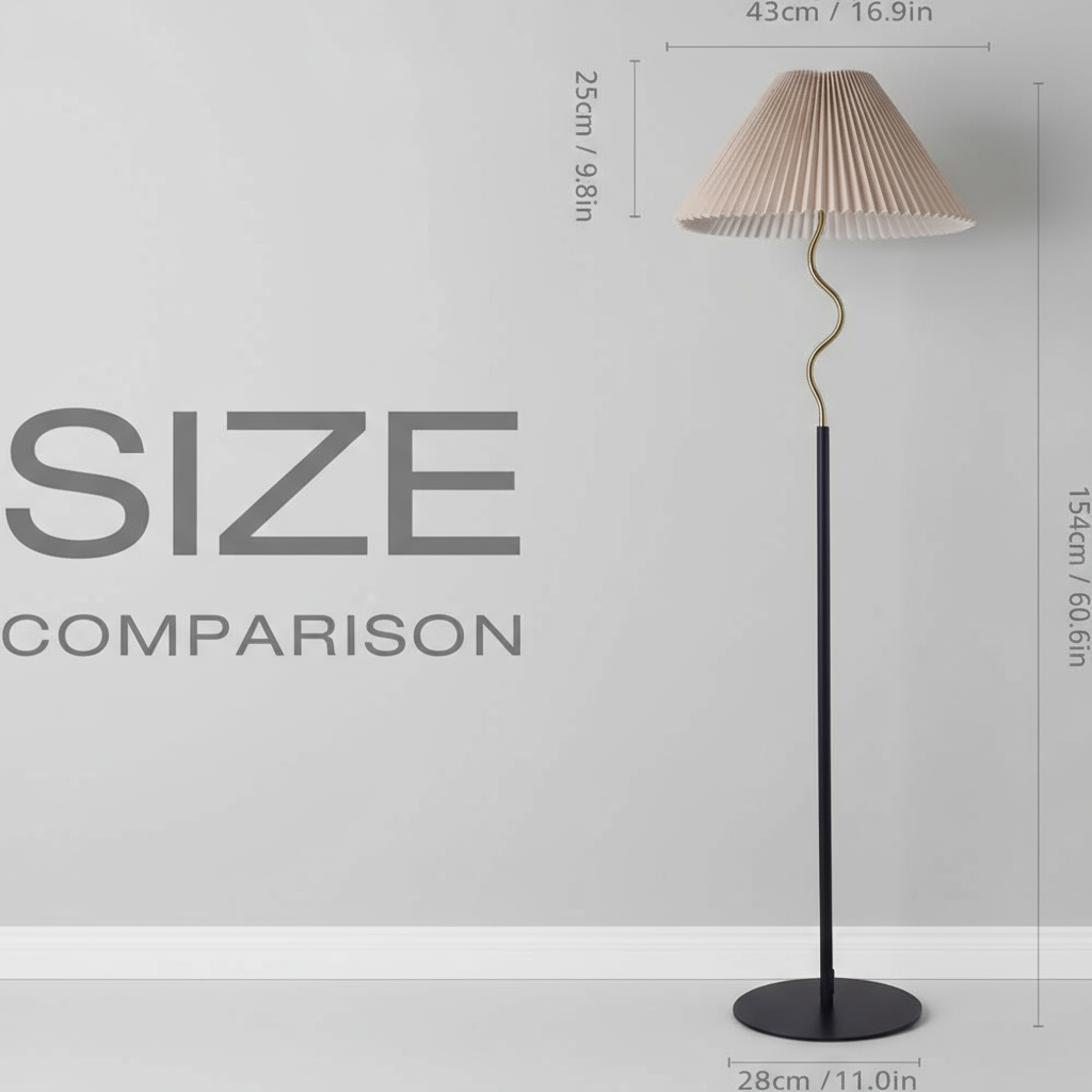 Elegant Floor Lamp with Rotatable Pleated Lampshade