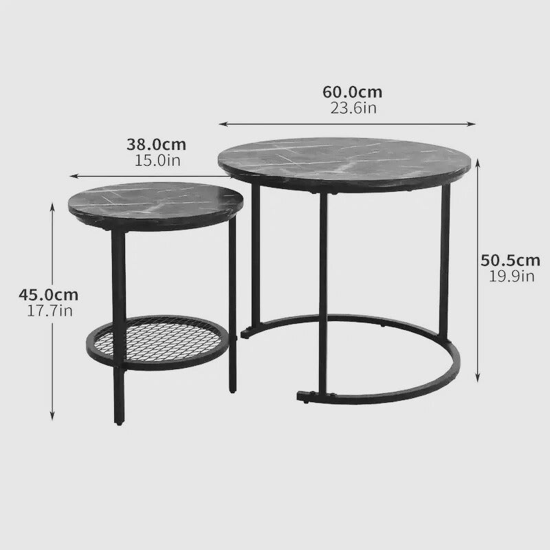 Modern Nesting Coffee Table Set of 2 – Black or Gold Frame