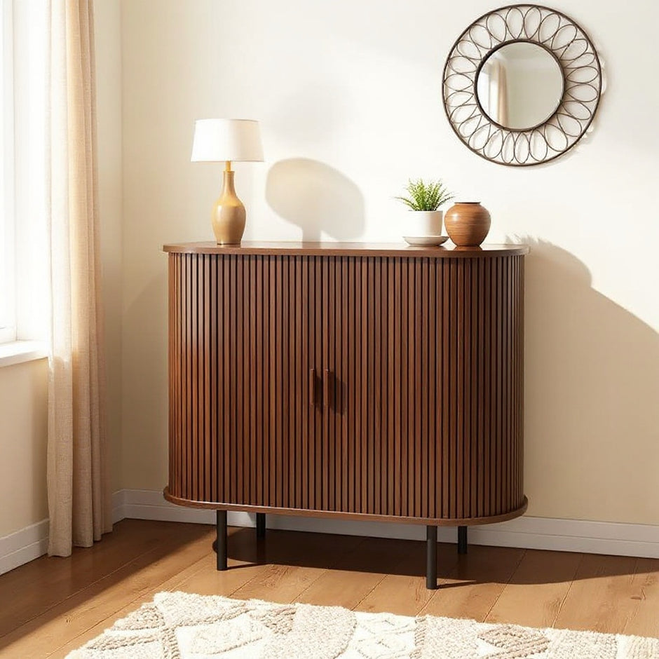Modern Walnut Storage Cabinet with Slatted Doors | Accent Sideboard