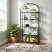 Arched Metal & Glass Bookcase – 5-Tier Tall Display Shelf with Modern Frame, Available in Black or Gold