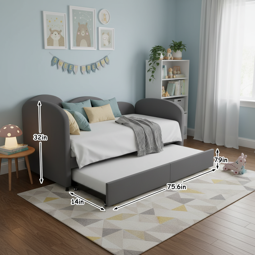 Modern Twin Daybed with Pull-Out Trundle & Storage – Gray