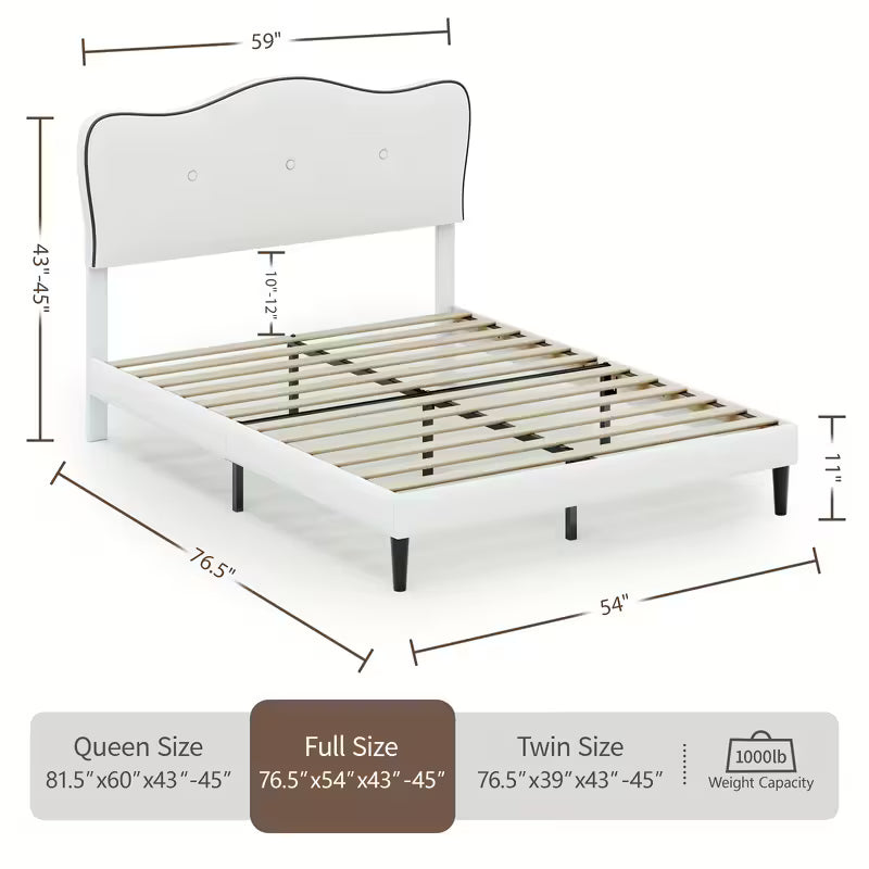 Curved Upholstered Bed Frame with Button-Tufted Headboard – Pink or White