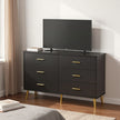 Modern 6-Drawer Dresser with LED Lights, Gold Handles & Tall Legs – Bedroom Storage Cabinet