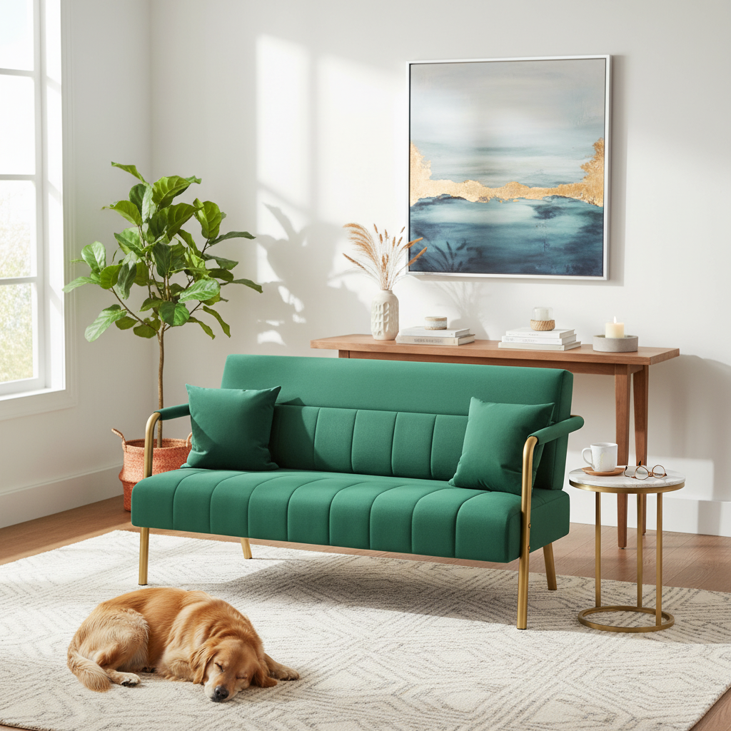 Modern Velvet Loveseat Sofa with Gold Legs