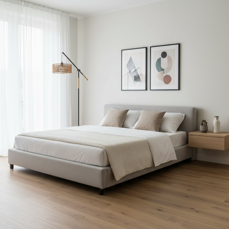 Modern Adjustable Floor Lamp with Handmade Rattan Shade, E26 Base