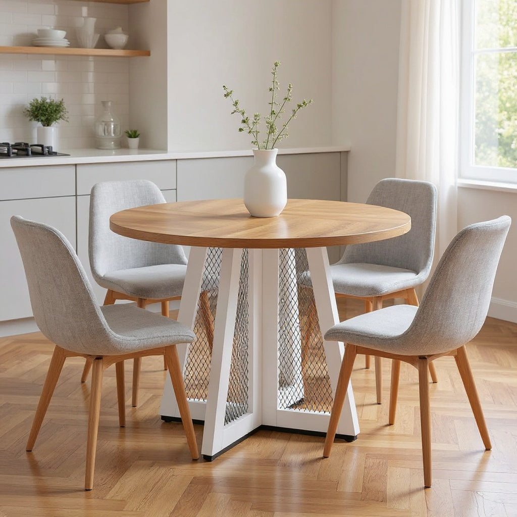 Round Wooden Dining Table for 4 with Pedestal Base, 47