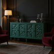 Carved Wood Sideboard with Floral Doors and Ample Storage