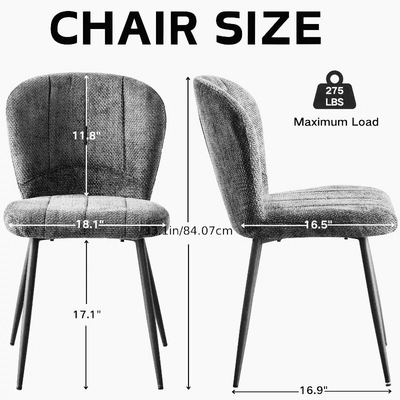Set of 2 Modern Upholstered Dining Chairs with Metal Legs