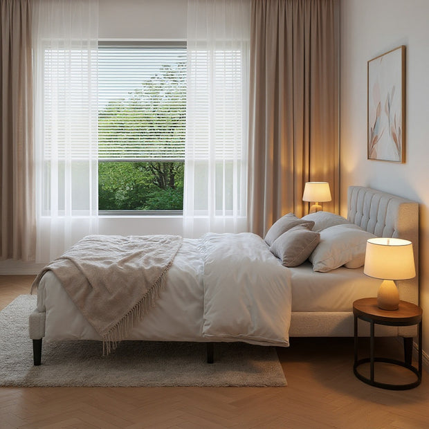 Modern Upholstered Queen Bed Frame with Diamond Tufted Headboard