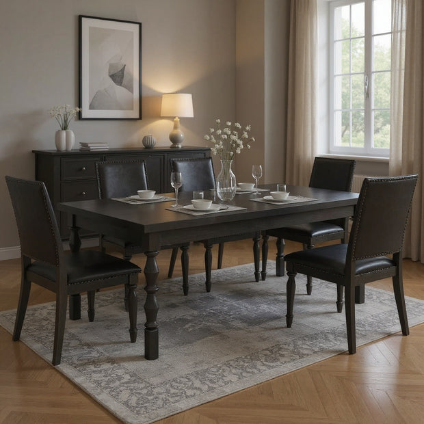 Rectangular Dining Table with Carved Legs – Brown / Black