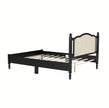 Modern Black Wooden Bed Frame with Rattan Headboard – Queen Size
