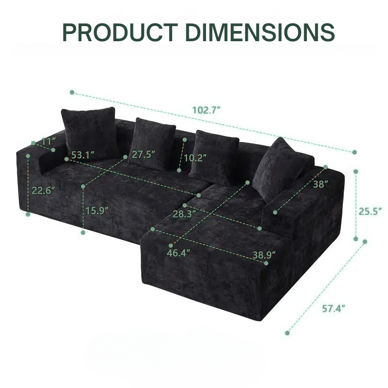 Modern Sectional Sofa with Deep Seats – Multiple Colors
